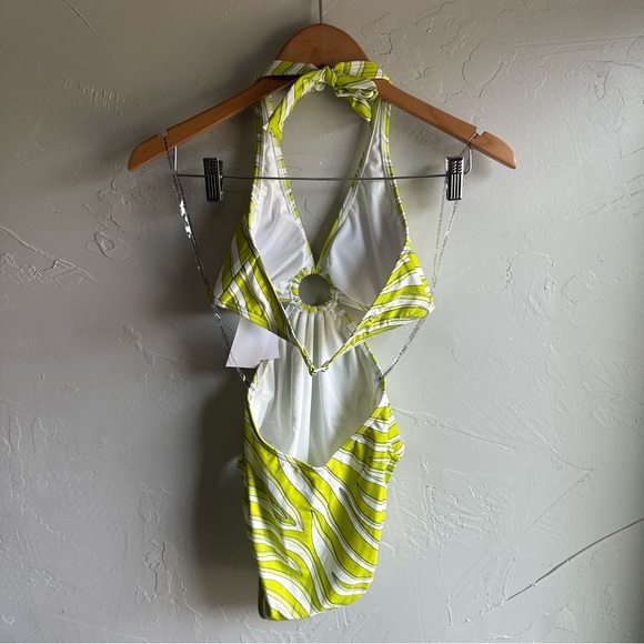 Michael Kors Women's Printed O-Ring One Piece Swimsuit - Cutout Lime Zebra SZ 6 - Picture 9 of 14